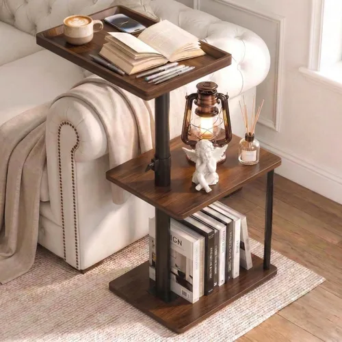 Vista 18 de Faesun Mesa auxiliar de mesa C de altura ajustable, bandeja giratoria de 360° para espacios pequeños, mesita de noche pequeña para sala de estar