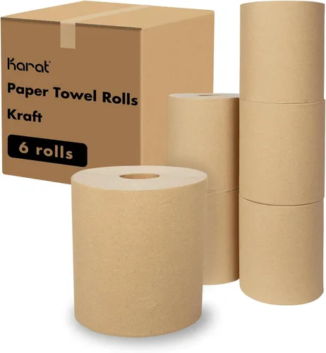 Vista 6 de Karat Rollos de toallas de papel comerciales, absorbentes y resistentes para zonas de alto tráfico, color blanco (paquete de 6)