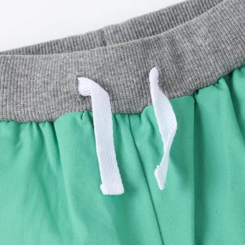 Vista 5 de HILEELANG Pantalones cortos chinos de verano para niños pequeños, de algodón, elásticos, con cordón, para uniforme escolar, 2 unidades 2401#bluekhaki