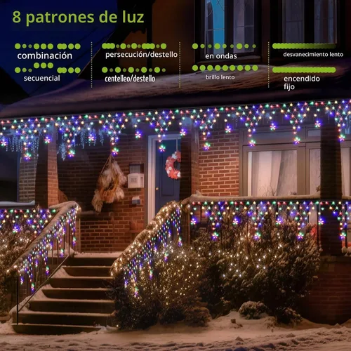 Vista 2 de Luces de Navidad Decoraciones Exteriores 13.8 pies 200 Luces LED de Navidad con 12 Estrellas, Luz de Cortina de Hadas Regulable con 8 Modos