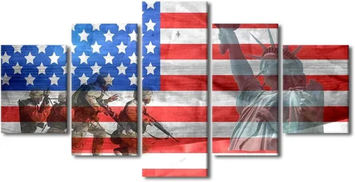 Vista 33 de Arte de pared para sala de estar, imágenes de la bandera estadounidense, impresión en lienzo, arte de pared militar de Estados Unidos de la Segunda
