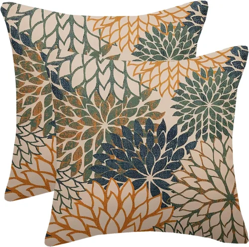 Vista 8 de Fundas de almohada azul marino verde 16x16 pulgadas, juego de 2 fundas de almohada rústicas, almohadas decorativas de aguamarina naranja floral