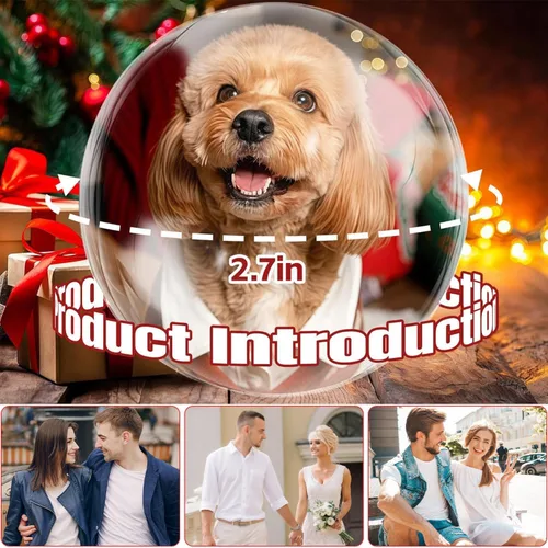 Vista 2 de Lámpara de esfera de memoria de Navidad 2026, reproductor de video 3D de bola de cristal de 2.7 pulgadas, videos y fotos cargables personalizados