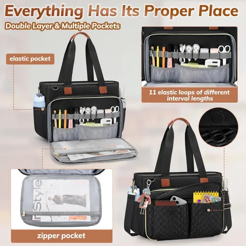 Vista 3 de Bolso de lona para laptop RAINSMORE para profesoras, bolsas de trabajo para mujer, bolso de 15.6 pulgadas con gran portavasos para enfermeras, bolso
