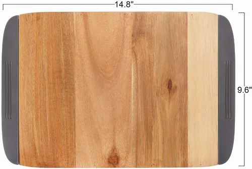 Vista 7 de Glad Tabla de cortar de madera de acacia con bandejas deslizantes atrapa alimentos y desechos Bloque de carnicero de madera maciza con cajones