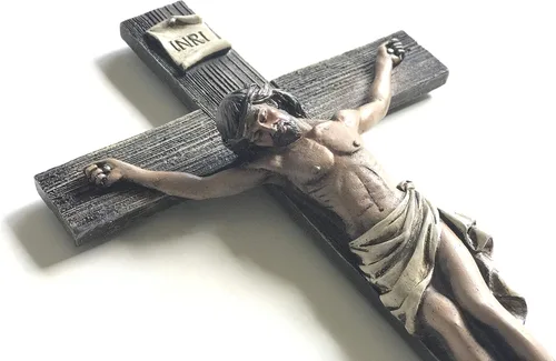 Vista 4 de Polly House INRI Jesús clavado en la cruz de 14 pulgadas de piedra de resina crucifijo, ideal para colección, decoración del hogar o regalos