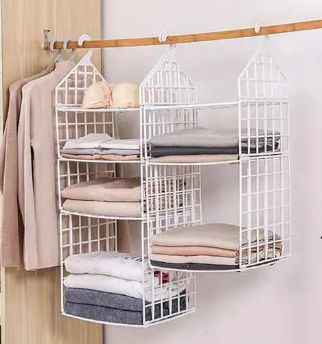 Vista 2 de Organizador de armario colgante de plástico, estante de almacenamiento plegable para armario, estante de almacenamiento plegable de múltiples capas