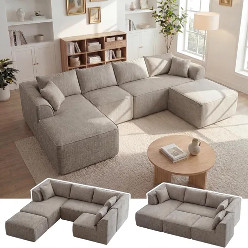 Vista 13 de Vesgantti 106" Boneless Couch with Chaise, U Shaped Deep Seat Comfy Cloud Modular Sofa Chenille Memory Foam Sectional Couches for Living Room