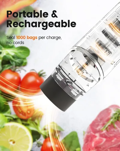 Vista 5 de Sellador al vacío portátil para alimentos, 10 bolsas selladoras reutilizables con una potente máquina selladora al vacío de mano de 60 kPa, sellador