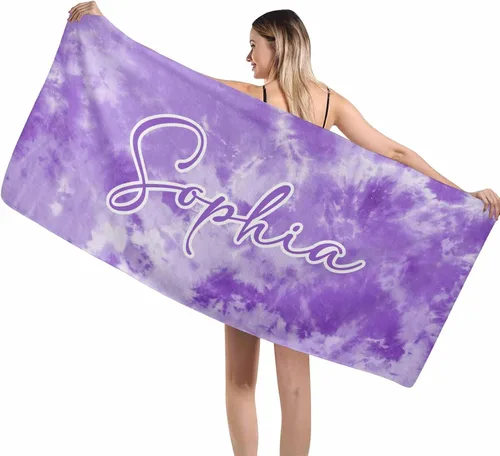 Vista 48 de MyPupSocks Toallas de playa para niñas, toallas personalizadas de teñido anudado con nombres para niños y adultos, toallas de playa personalizadas