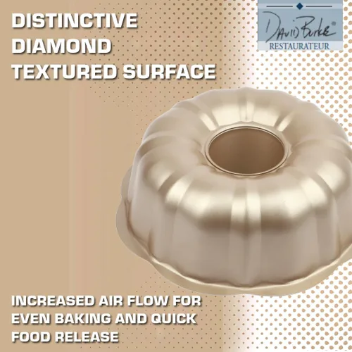 Vista 4 de David Burke Molde para hornear estriado de 9" - Molde para pasteles Bundt de acero al carbono - Bronce