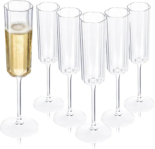 Vista 12 de Ciaell Paquete de 24 copas de champán de plástico – Copas de champán desechables acanaladas de 6 onzas – Copas de mimosa vintage transparentes