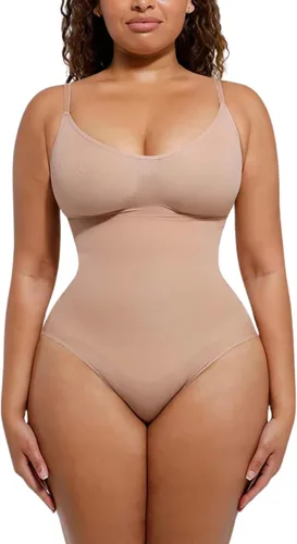 Vista 7 de Body moldeador sin costuras para mujer, moldeador de cuerpo completo, trajes sin mangas con cuello redondo Marrón