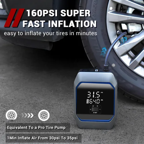 Vista 3 de Arrancador de salto con compresor de aire, paquete de batería portátil de 2500 A (8.5 gas/8.0L diesel) 160PSI 20000mAh inflador de neumáticos