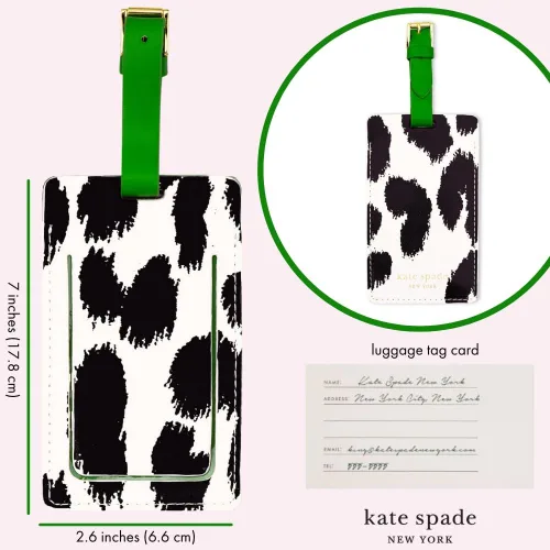Vista 2 de Kate Spade New York Bonita etiqueta de equipaje para mujer, etiqueta de maleta de cuero vegano duradera, identificador único de equipaje, leopardo