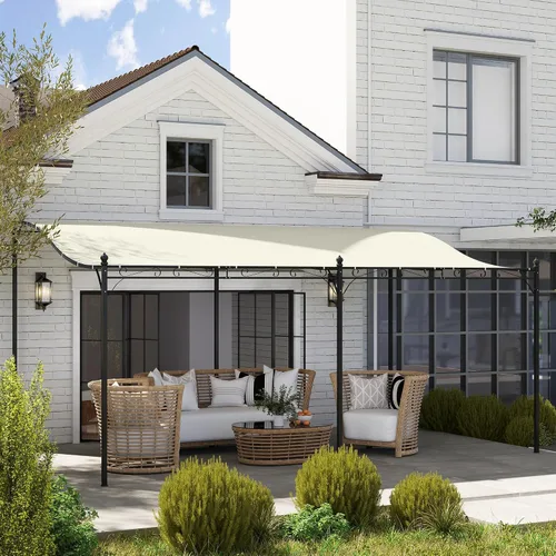 Vista 8 de Outsunny Toldo de pérgola para exteriores de 10' x 16' montado en la pared, color blanco crema