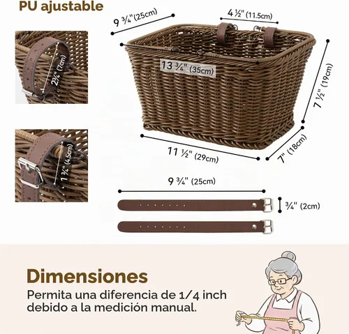 Vista 7 de GRANNY SAYS Cesta de bicicleta, cesta de mimbre para bicicleta, cesta de bicicleta tejida a mano, cesta de mimbre desmontable para manillar