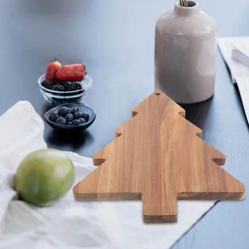 Vista 7 de COHEALI Tabla de cortar de madera con forma de árbol de Navidad tablas de charcutería tablas de cortar bandeja de alimentos pan de queso, pizza
