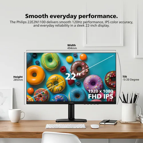 Vista 8 de Philips Monitor de computadora 22E2N1100 de 22 pulgadas, pantalla IPS Full HD 1920 x 1080, frecuencia de actualización de 120 Hz, MPRT de 1 ms