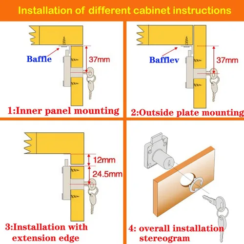 Vista 7 de Cerradura de seguridad pesada para armario con llaves (con llave similar), puerta doble individual, uso general, se adapta a paneles de madera