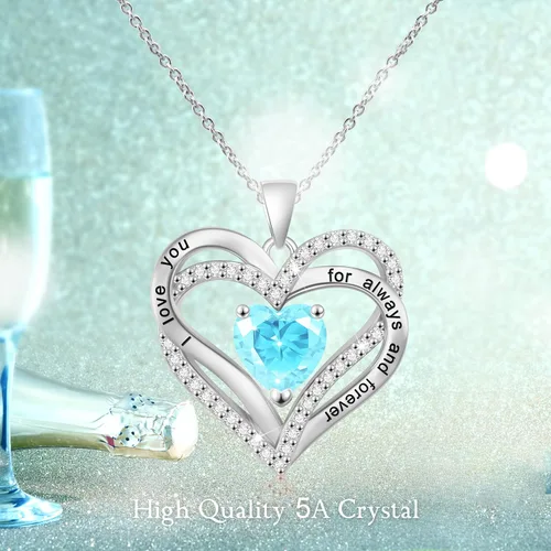 Vista 9 de Beauyist Birthstone Necklaces for Women & Girls, Love Heart Pendant Necklace Chains Jewelry Gifts, 5A Zirconia I Love You Necklace, Anniversary