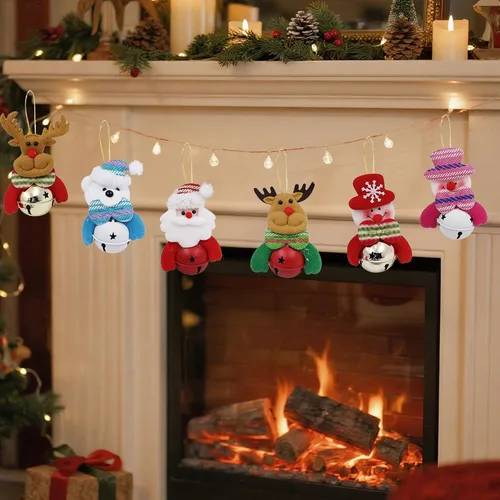 Vista 6 de Happy Trees Juego de adornos de felpa para árbol de Navidad para decoración de fiesta en el hogar, muñeco de nieve colgante de Navidad, alce, Papá