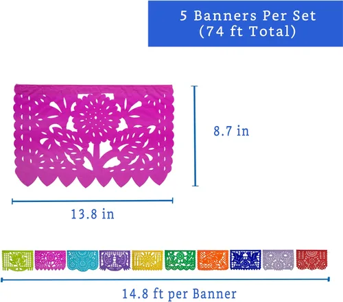 Vista 8 de Piñata mexicana (grande de 32 pulgadas) + pancartas de fiesta mexicana (paquete de 5 – 10 diseños de bandera de papel de seda por bandera) – Cartel