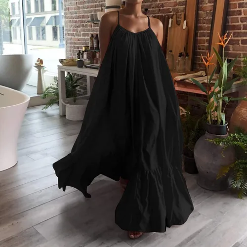 Vista 2 de SNKSDGM Vestido de fiesta casual de verano sin mangas con cuello en V para mujer, tirantes delgados básicos, vaporoso, corto, vestido de playa