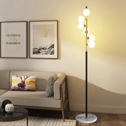 Vista 2 de Hsyile Lighting KU300205 Lámpara de pie creativa moderna y elegante con pantalla de cristal blanco y base de mármol para sala de estar, dormitorio