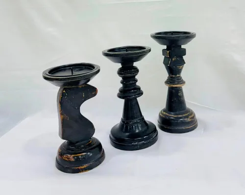 Vista 4 de Portavelas de madera negros para velas de pilar, portavelas de madera de granja, decoración de centro de mesa, portavelas con forma de piezas