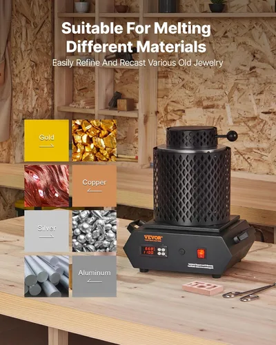 Vista 14 de VEVOR Horno de fusión de oro, 1350 W, 2102 ℉, horno de fusión eléctrico