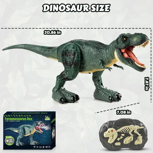 Vista 6 de Tyrannosaurus - Juguetes de dinosaurio a control remoto para niños de 3 a 12 años, velocidad ajustable T Rex juguetes con rociador de niebla, luz