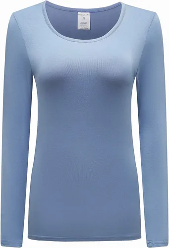 Vista 23 de OThread & Co. Camiseta de manga larga con cuello redondo para mujer, capa básica, de elastano Albaricoque