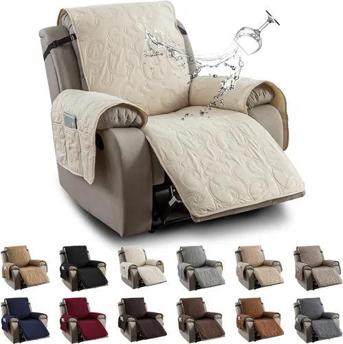 Vista 22 de Funda reclinable 100% impermeable para sofá biplaza, 4 piezas divididas para sofá reclinable de 2 asientos, funda de sofá reclinable antideslizante
