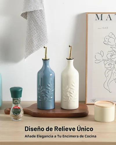 Vista 6 de Sweejar Botella dispensadora de aceite de oliva de cerámica de 20 onzas de alivio opaco que protege para reducir la oxidación, adecuada para Beige