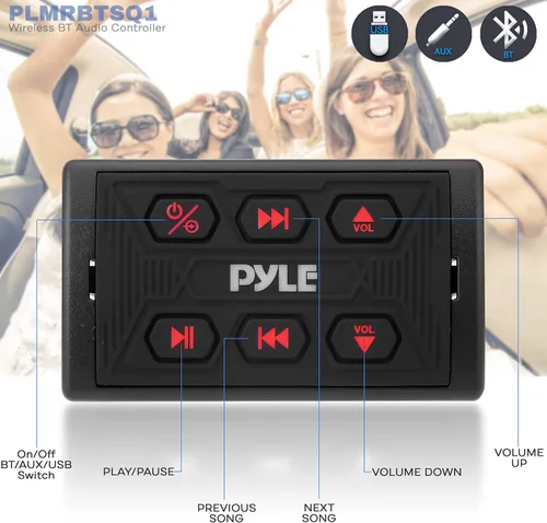 Vista 3 de Pyle Paquete de controlador Bluetooth inalámbrico para automóvil, receptor multimedia Bluetooth con amplificador y accesorios para automóvil