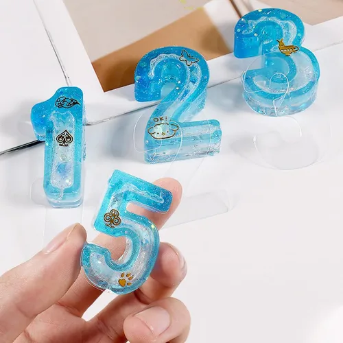 Vista 2 de iSuperb Molde de resina de números, molde de silicona, molde de epoxi para joyería, molde de fundición de bricolaje con 10 películas de sellado