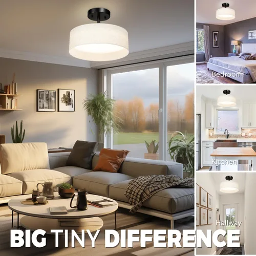 Vista 7 de Hamilyeah Lámpara de techo semiempotrada con pantalla de tela blanca, lámparas LED de 12 pulgadas para montaje en techo, lámpara de techo LED