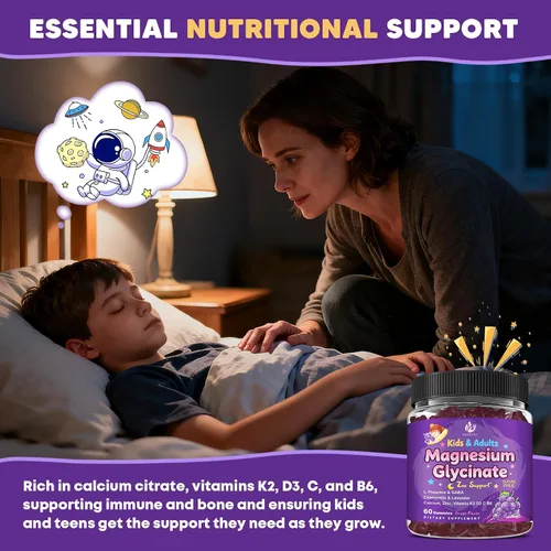 Vista 6 de Gomitas de glicinato de magnesio sin azúcar para niños y adultos, apoyo Zzz, relajación y apoyo a la cognición, 200/400 mg gomitas de magnesio