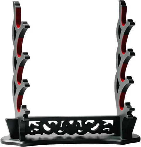 Vista 10 de Soporte de espada con patrón hueco, soporte de exhibición de varitas Katana, soporte de soporte de espada samurai (1 nivel)