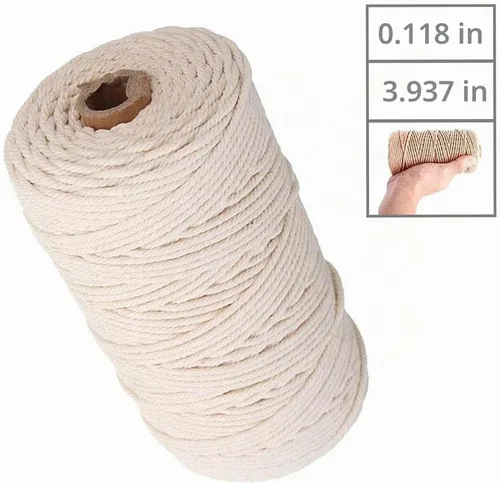 Vista 5 de Cordón de algodón para macramé, hilo torcido de 4 capas, cuerda de algodón natural, suministros perfectos de macramé, para hacer soportes colgantes