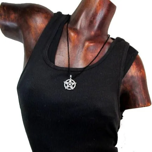 Vista 2 de Poder de la Pentagram peltre colgante con collar ajustable con cable