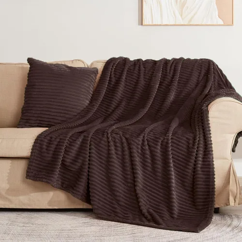 Vista 33 de Vessia - Manta de forro polar de franela (50x70 pulgadas), manta 3D de jacquard negra, esponjosa y cálida para sofá, sillón, cama, silla, 300GSM