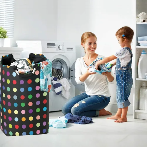 Vista 5 de visesunny Coloful - Cesta de colada grande con asa plegable y duradera, cesta de ropa, bolsa de lavandería, cubo de juguete para baño, dormitorio