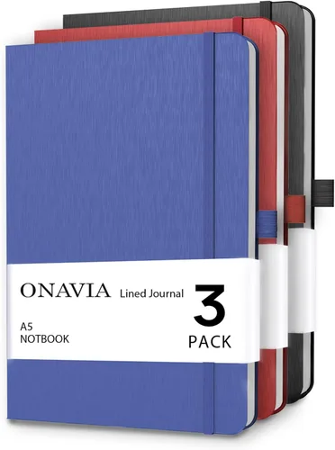 Vista 9 de ONAVIA Cuaderno rayado A5, cuaderno de notas con rayas universitarias de 7mm, diario para escribir, trabajo, escuela, viajes y toma de notas, tapa