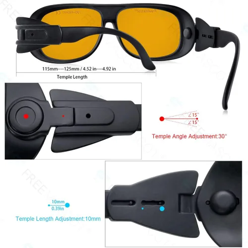 Vista 2 de FreeMascot Profesional OD 6+ 190nm-490nm Longitud de onda Violeta/Azul Laser Gafas de Seguridad para 405nm, 445nm, 450nm, 473nm Laser