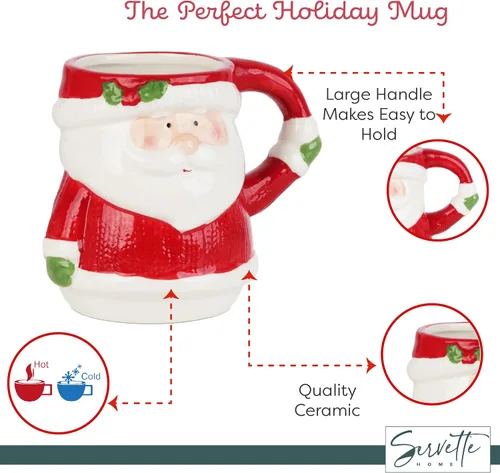 Vista 4 de Servette Home Tazas navideñas de invierno de 16 oz - Taza de Papá Noel de invierno