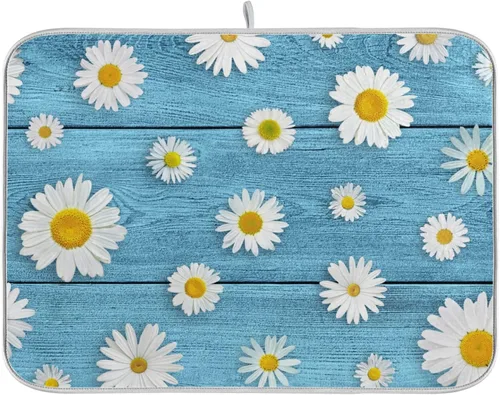 Vista 23 de Tapete de secado de platos de flores de fondo negro para encimera de cocina de 18 x 24 pulgadas, tapete de microfibra absorbente, tapete de secado