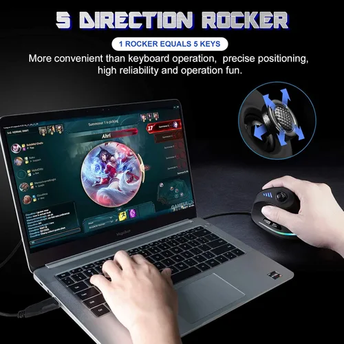 Vista 4 de Ratón ergonómico con cable con joystick, mouse vertical para gamer, 11 botones programables, 10000 DPI, mouse ajustable para juegos para PC, Mac