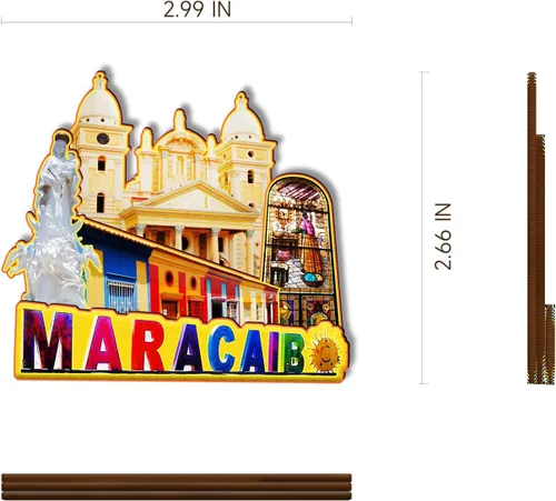 Vista 3 de Maracaibo Venezuela - Imán de madera 3D para nevera, recuerdos coleccionables, decoración hecha a mano, artesanías, 2